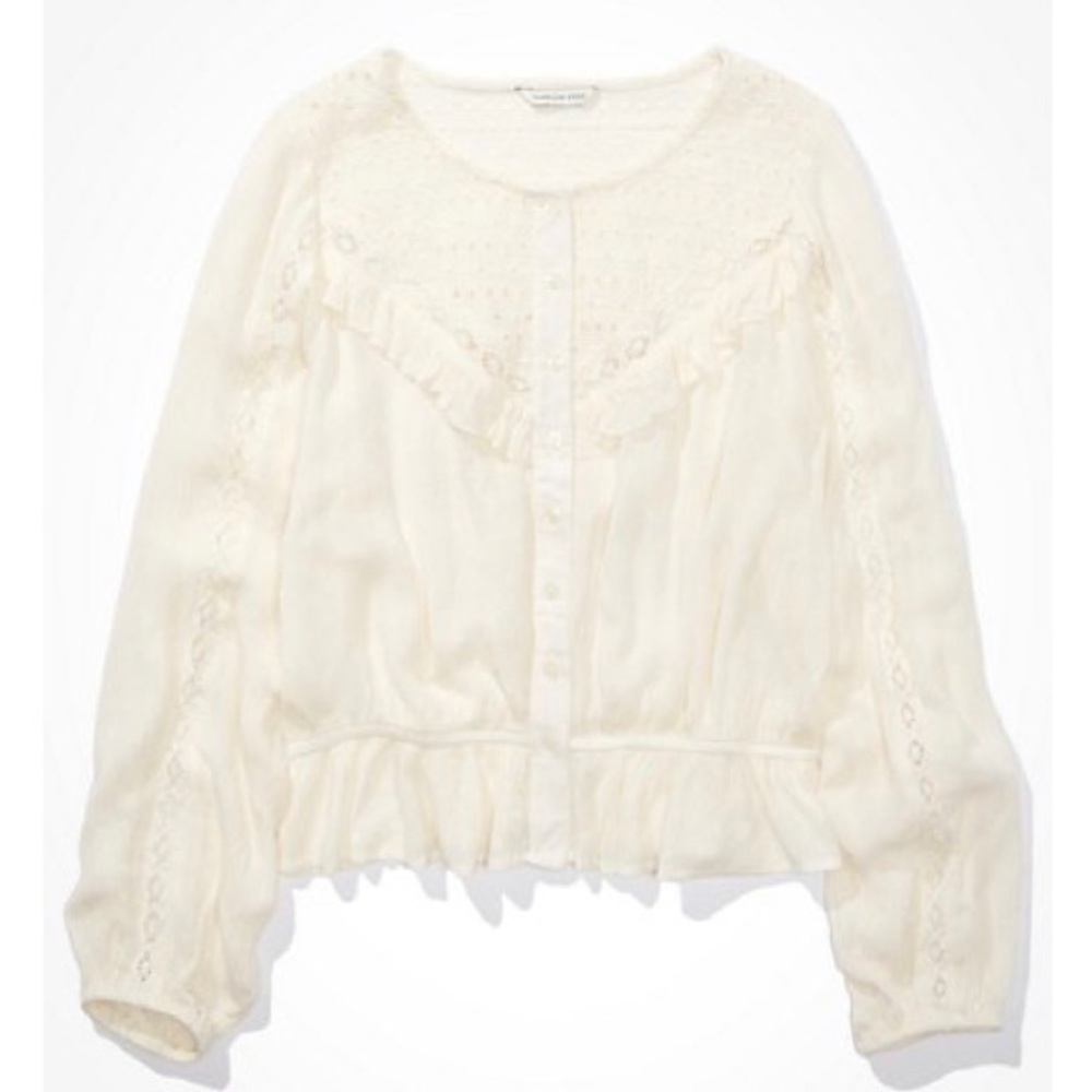 American Eagle Lace Button Up Blouse Like New